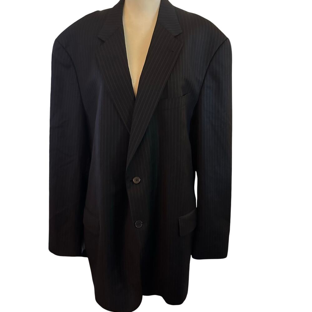Joseph Abboud 100% Wool American Soft Suit Jacket, Black Pinstripe, Size 48 Long